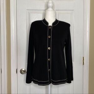 MISOOK Black Cardigan Sweater Knit Gold Petite